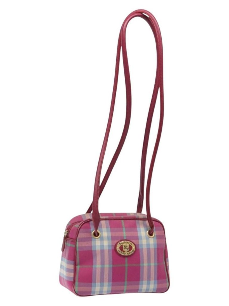 Burberrys Nova Check Shoulder Bag Canvas Pink Gold Auth 122611